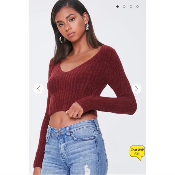 Forever 21 Sweaters New Forever Burgundy Ribbed Fuzzy Knit